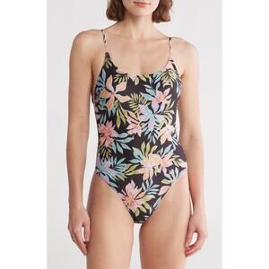 NWT Billabong Beach Babe Black Floral One-Piece Swimsuit medium